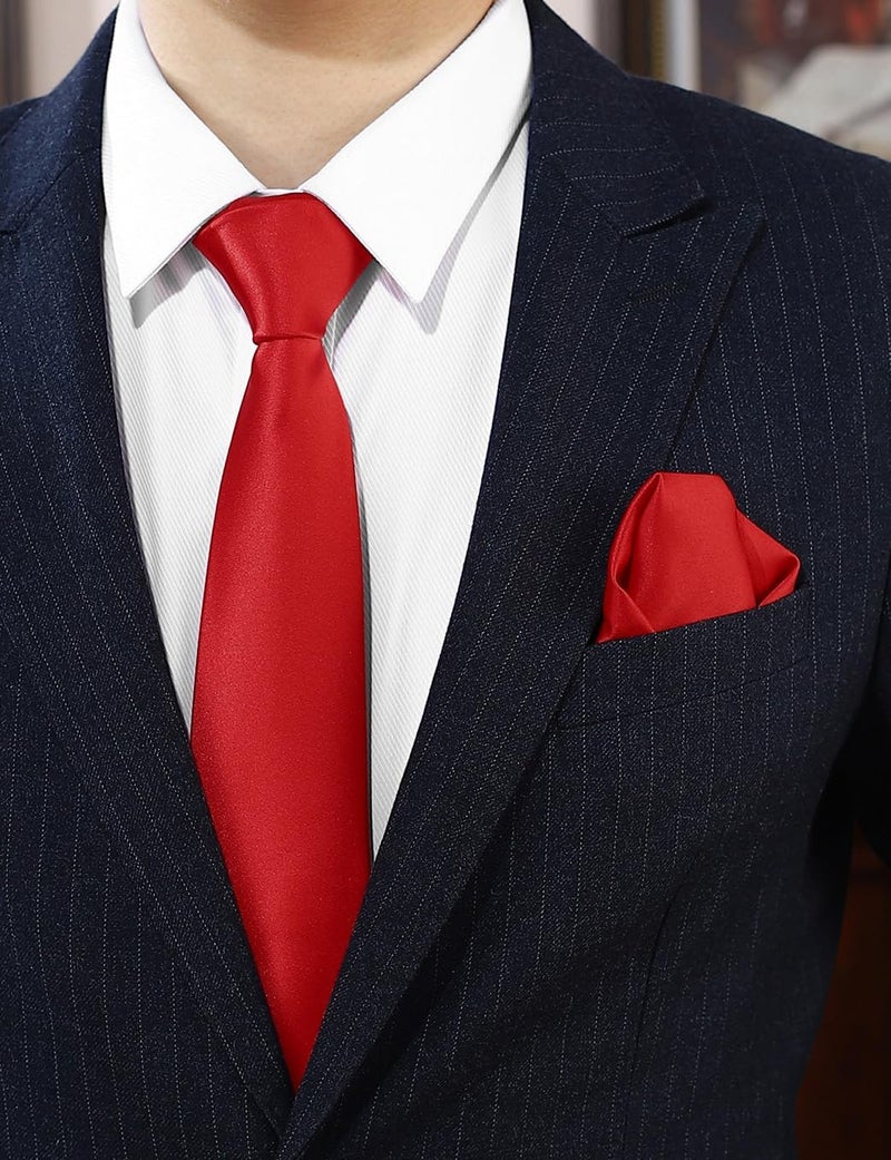 pensee Men's Tie Set Solid Pure Color 3.15" (8CM) Classic Formal Plain Necktie and Pocket Square Set For Men - Image 2